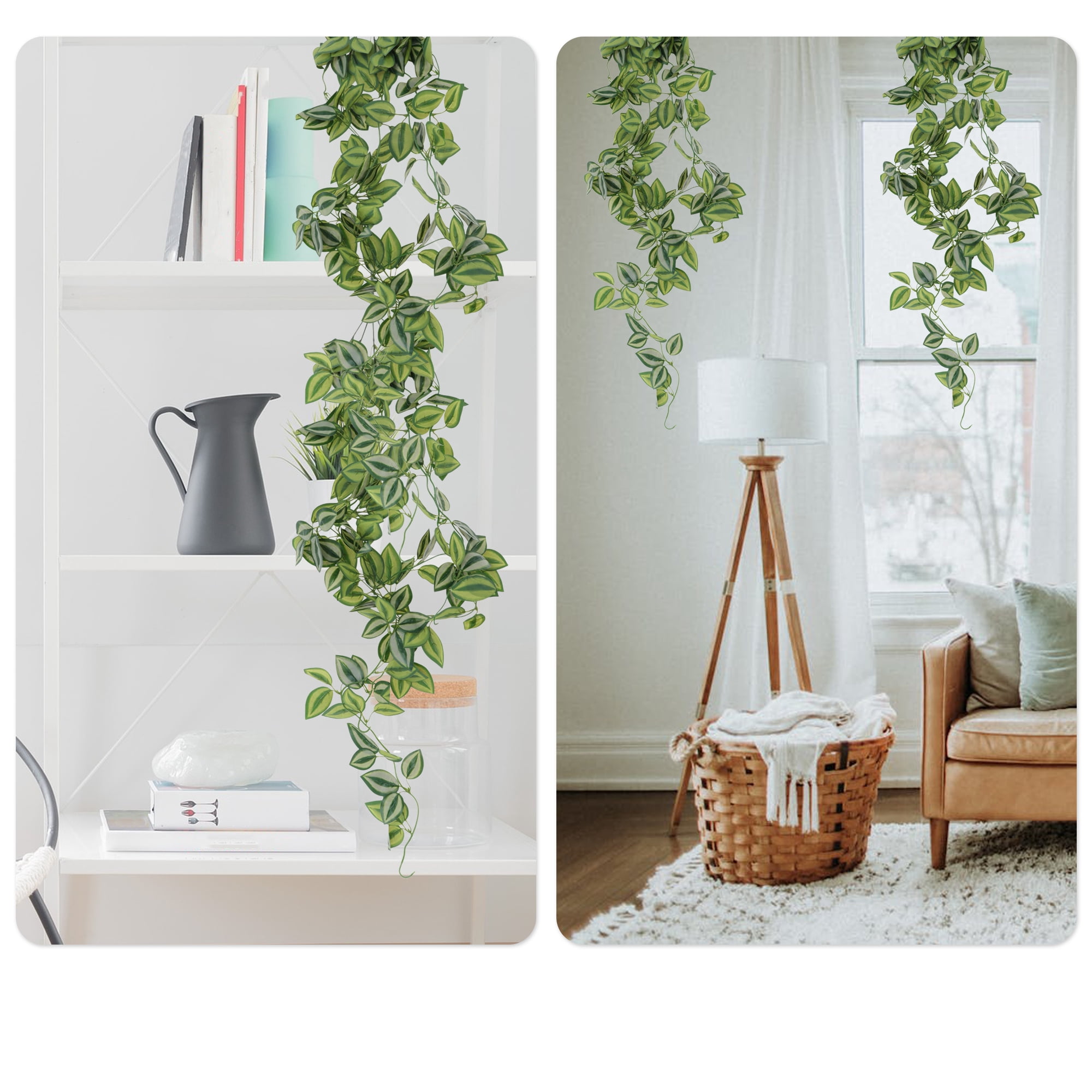 Unique Bargains 2pcs Fake Vines 41.34" Plastic Green Leaves Artificial Hanging Plants