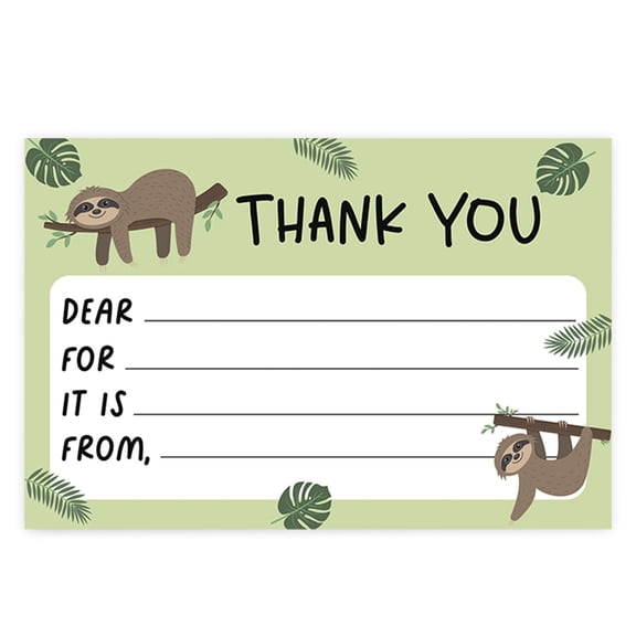 Koyal Wholesale Kids Fill in the Blank Thank You Cards - 20 Cards Including Envelopes Sloth, For Party Guests