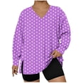 thumbnail image 2 of Yxbdin Plus Size Women Shirts Fashion Graphic Side Slit Shirt Comfy Long Sleeve V Neck Blouses Loose Fit Vacation Casual Tops Purple XXXL, 2 of 5