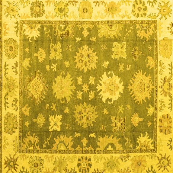 Ahgly Company Indoor Square Oriental Yellow Traditional Area Rugs, 3' Square
