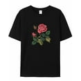 thumbnail image 6 of Men's T-Shirt Three Roses Flower Bud Green Leaf Plant Embroidery Style Short Sleeve Casual Tee Classic Crew Neck T-Shirt for Men, S, 6 of 7