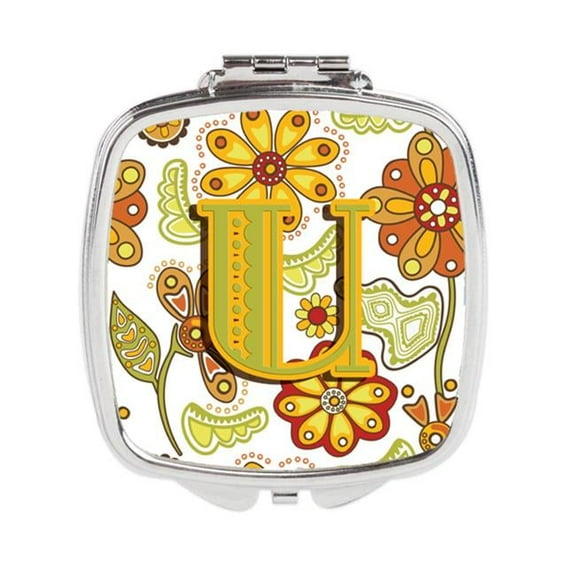 Carolines Treasures  Letter U Floral Mustard & Green Compact Mirror