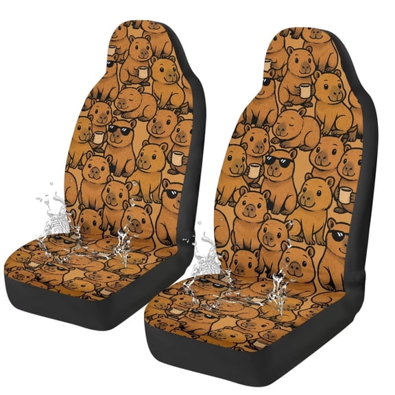 Yuyamidu 2pcs Set Capybara Car Seat Covers Cute Vehicle Bucket Seat Cover Stretchy Driver Seat Covers for SUV Van Sedan, Brown
