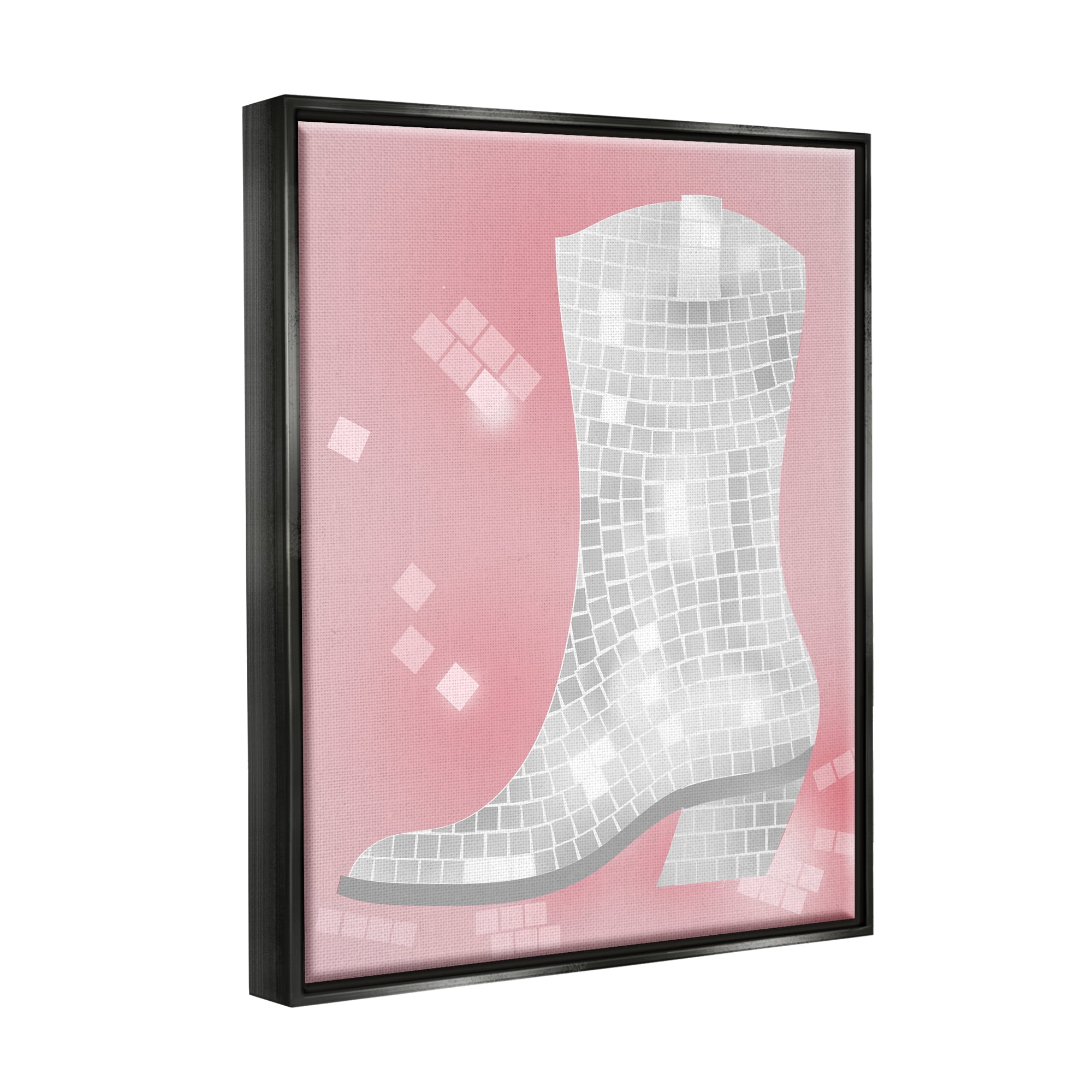 Stupell Industries Pink Disco Pattern Cowboy Boot Beauty & Fashion Painting Black Floater Framed Art Print Wall Art