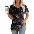 thumbnail image 2 of Youyipin Womens Tops Petal Short Sleeve Summer Casual Round Neck Shirts Floral Solid Blouse Pleated Tunics Spring Tops For Women, 2 of 5
