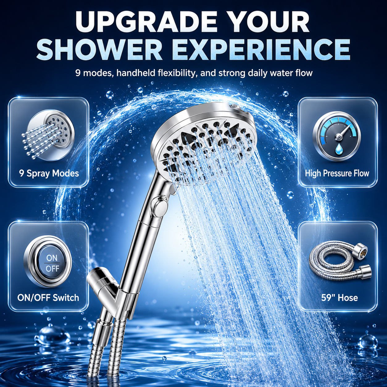 NIUTA 9-Mode High Pressure Shower Head with Handheld photo 8