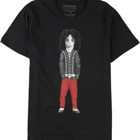 Elevenparis Mens Shock Rock Cat Graphic T-Shirt, Black, Medium
