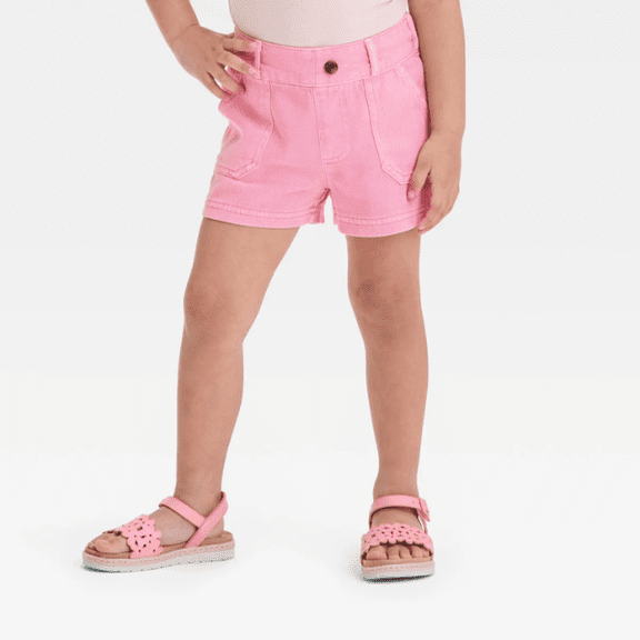 Toddler Girls Pink Twill Shorts Size 2T Pull On Summer Casual Shorts
