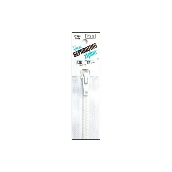 YKK Ziplon Separating Zipper 16" White