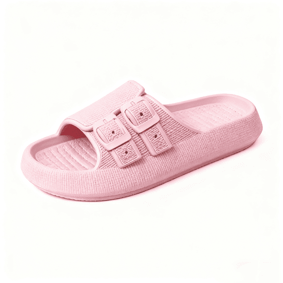 GSLMOLN Round Toe Pillow Slippers Comfort Walking for Women and Men House Slides Shower Sandals Cushioned Thick Sole Flipflop Pink US size 6.5-7