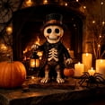 thumbnail image 3 of Voglyf Light Up Skeleton Figurine, 5.9" Wooden-Look Halloween Skeleton Decoration with Warm LED Lantern, Cute Spooky Collectible Statue for Indoor Tabletop, Mantel, Desk and Party Decor, 3 of 6
