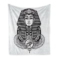 thumbnail image 1 of Egyptian Print Soft Flannel Fleece Throw Blanket, Hand-drawn Vintage Tattoo Art of an Pharaoh with Winged Ankh, Cozy Plush for Indoor and Outdoor Use, 70" x 90", Black and White, by Ambesonne, 1 of 6