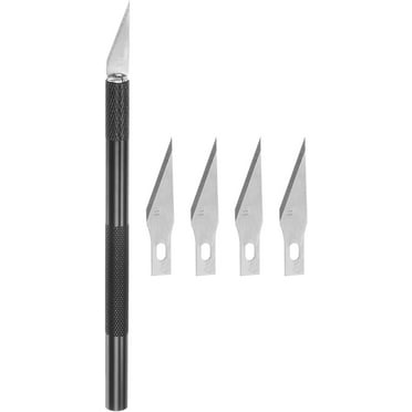 Art Craft Knife Set, 1pcs Carving Knife with 5pcs Spare Steel Blade for Scrapbooking Stencil Hobby DIY, Aluminum Alloy Handle Black (1 Set)