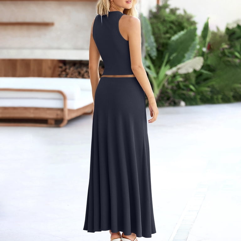 APEXFWDT Women's Summer Two Piece Dress Set Womens Sleeveless Cropped Tank  Tops And Bodycon Skirt Matching Set Casual Solid Skirt Sets - Walmart.com