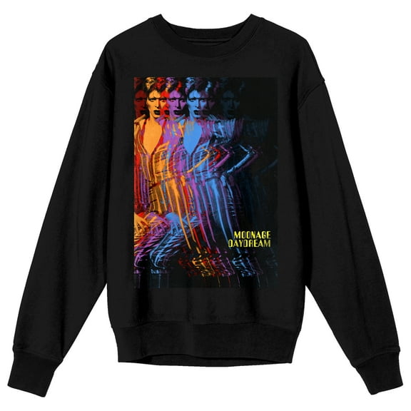 David Bowie Multi-Colored Artist Pose Crew Neck Long Sleeve Black Adult Sweatshirt
-Medium