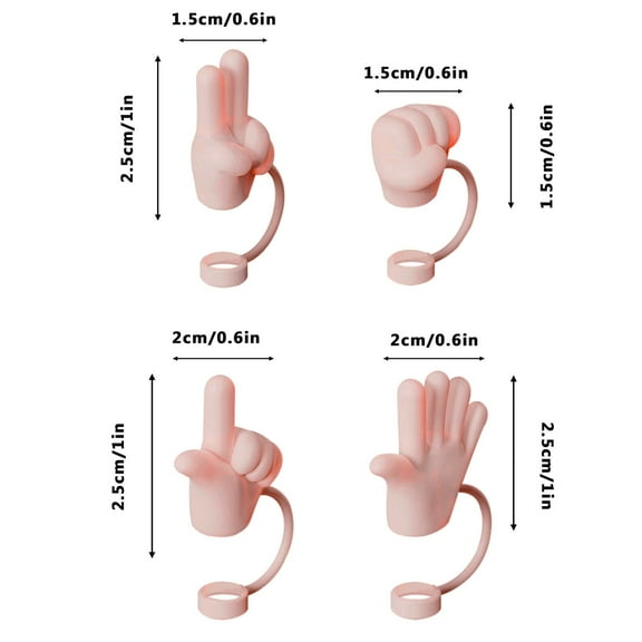 Gesture Straw Caps Set of 4 Universal Fit Silicone Playful Drink Toppers Leak-Proof Reusable for Beverages Parties Travel​​
