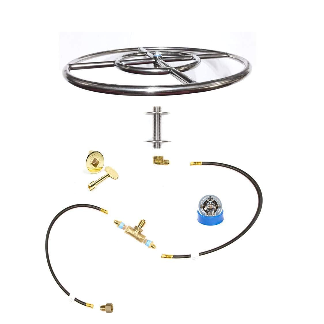 FR18K++ Complete DELUXE PREPLUMBED GAS Fire Pit Kit and 18" 316 Stainless Steel Fire Ring