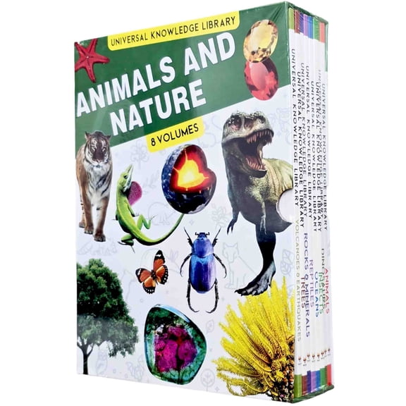 Universal Knowledge Library Series: Animals and Nature 8 Books Set - Ages 7  - Paperback