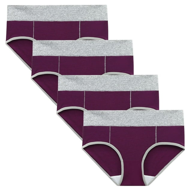 WZXFASHION Women Solid Color Patchwork Briefs Panties Underwear Knickers Bikini Underpants Intimates Dark Purple M