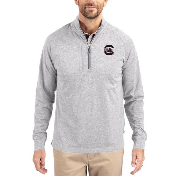 Women's-Cutter & Buck  Heather Gray South Carolina Gamecocks Adapt Eco Knit Stretch Recycled DryTec Raglan Quarter-Zip