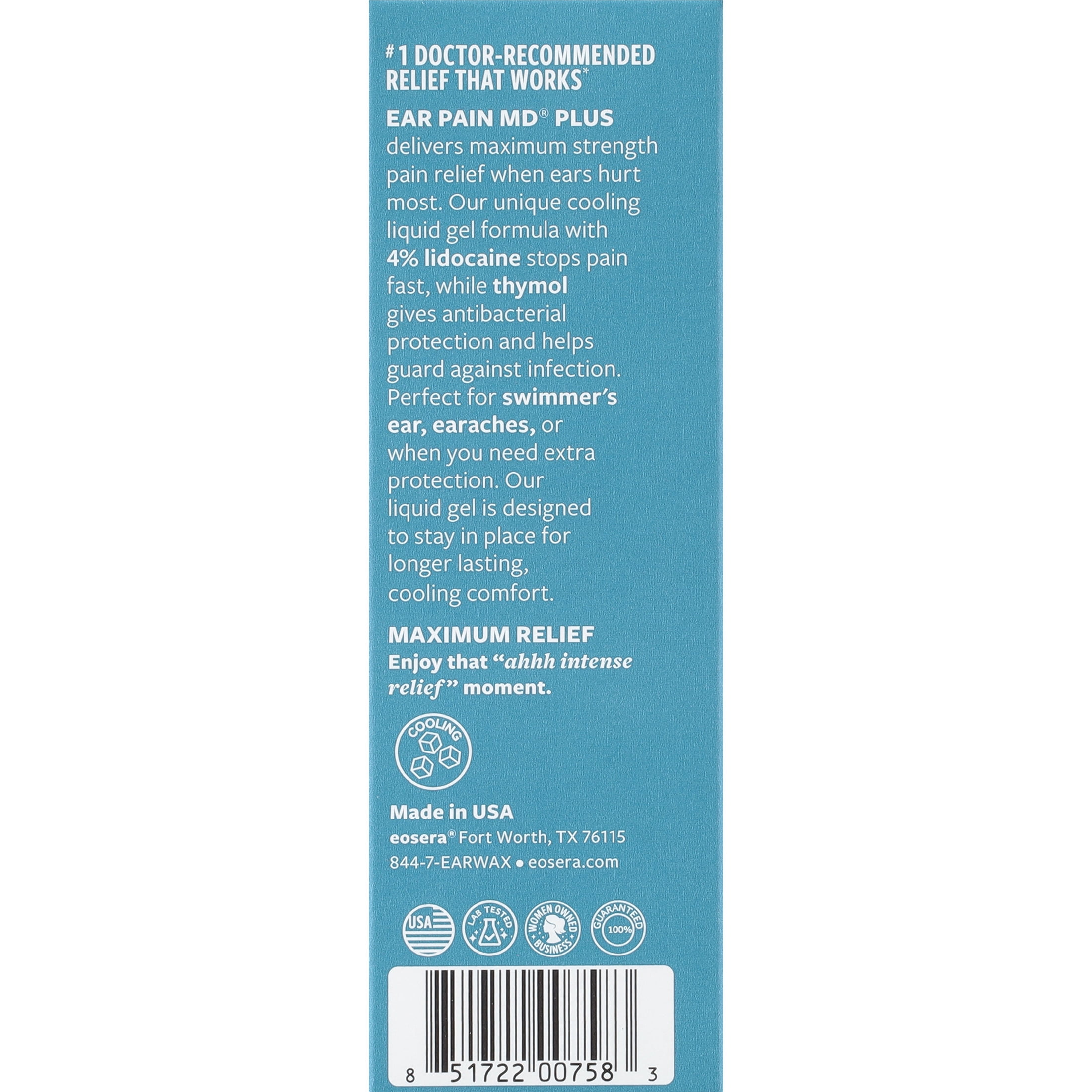 (2 pack) Eosera Ear Pain MD Plus Ear Pain Relief Drops With 4% Lidocaine And Thymol, 10 ml