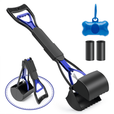 WVacFre 23.62 inch Blue Black 407G Pooper Scooper for Dogs and Cats,Foldable Long Handled Pet Poop Shovel Clean Pick up Grabber