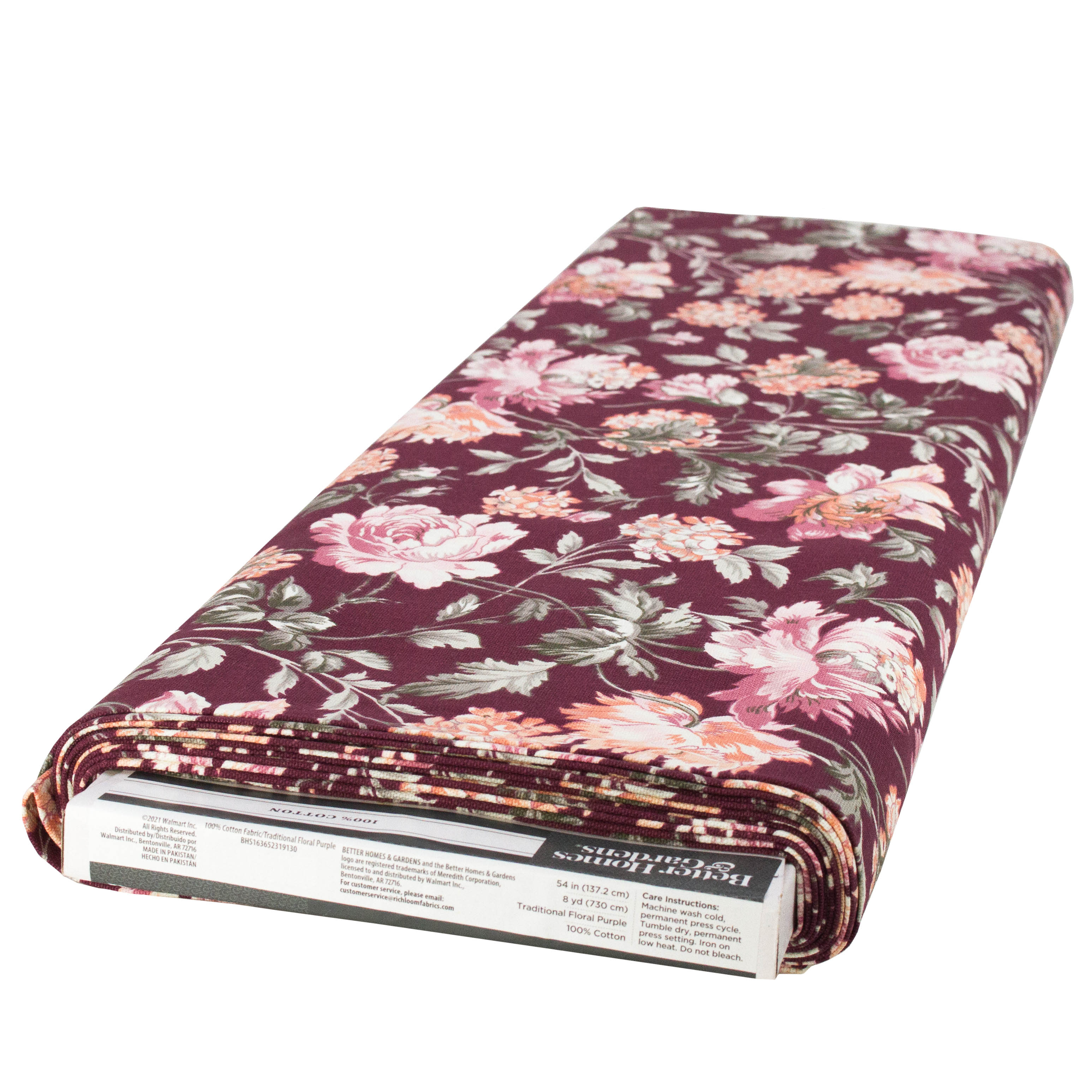 Better Homes & Gardens 54” Width 100% Cotton Fabric, 8 Yard by the Bolt, Traditional Floral Purple