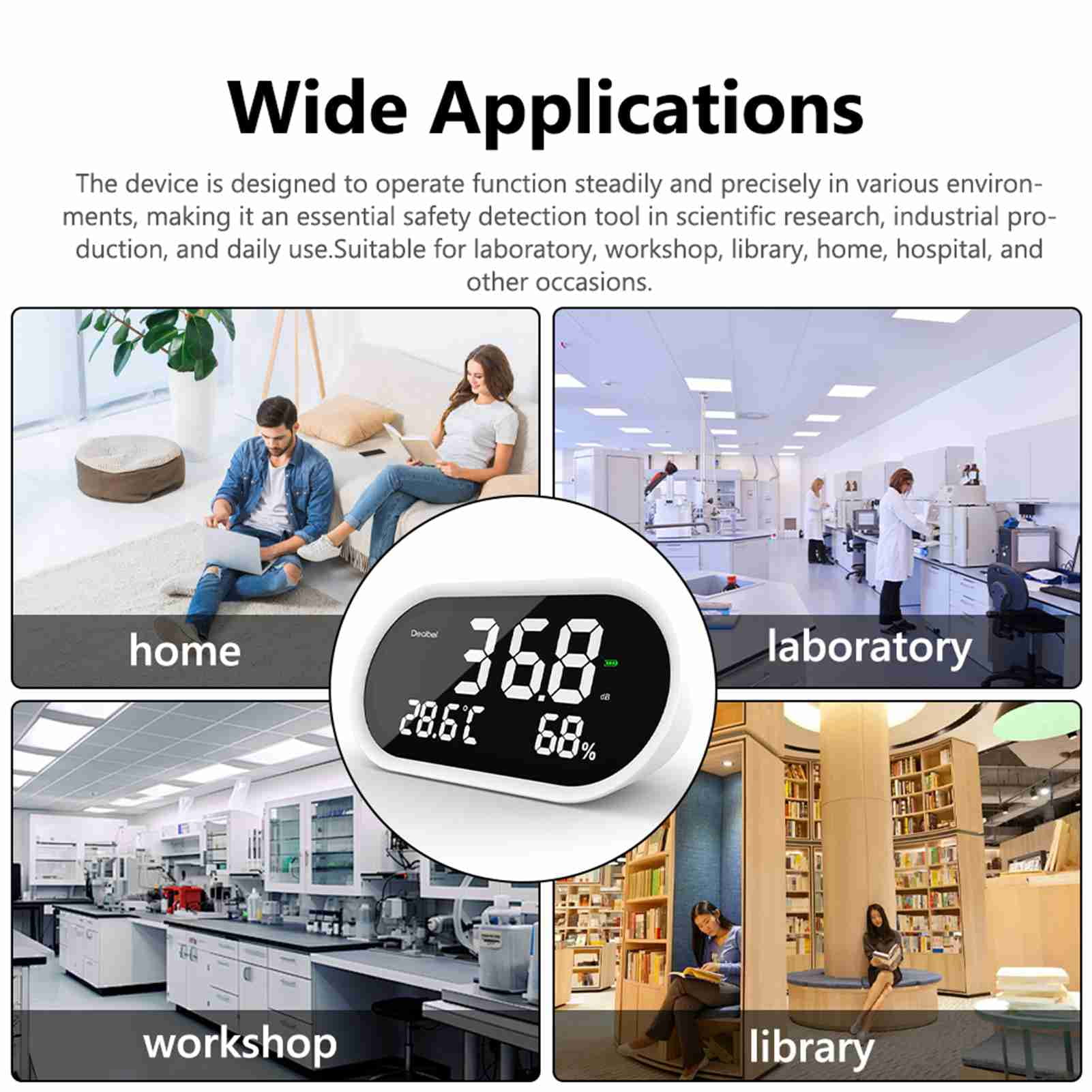 Decibel 3in1 Comprehensive Ambient Temperature Humidity Noise Tester Digital Display Decibel Test Meter Sound Level Meter