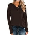 thumbnail image 2 of LEBONYARD 2024 Fall Womens Tops Plus Clearance Plus Size Tops,Women Loose Buttons Casual Long Sleeve Pullover Sweatshirts Tops Blouses Brown M, 2 of 7