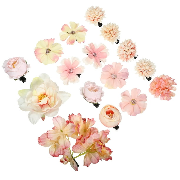 16 piezas de clips para el cabello con flores falsas, accesorios para el cabello de flores para mujeres y niñas, color rosa