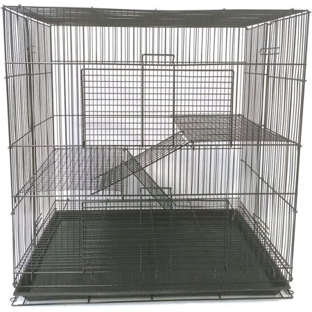 3 Tier Pet Cage Habitat for Cat Ferret Guinea Pig Hamster Rat Sugar Glider Chinchilla (24inch Width, Black)