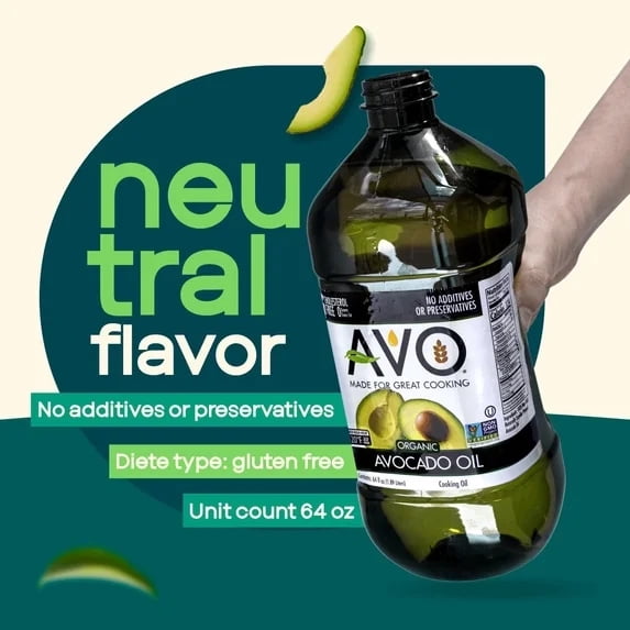 Organic AVOCADO Oil Frying, Baking, Salads, Vinaigrette, Pan Coating, Cooking 64 Fl-oz