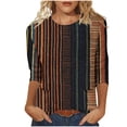 thumbnail image 5 of JTZGDY 3/4 Sleeve Tops for Women Dressy Casual Summer Color Block Print Crewneck Graphic T-Shirts with Pockets Loose Oversized Cotton Tunic Blouse Brown S, 5 of 5