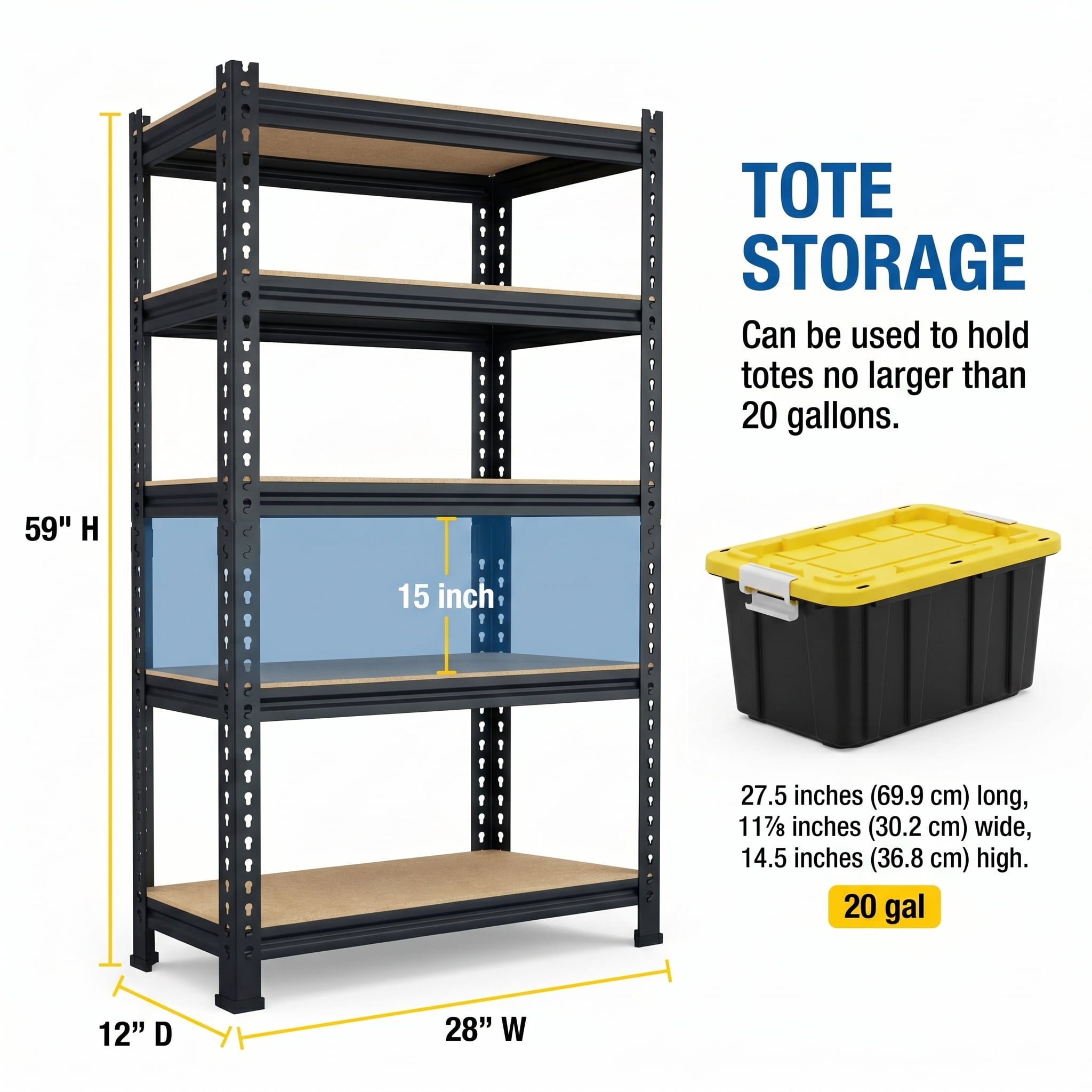 Prilinex Storage Shelves Metal 5 Tier Garage Shelving Heavy Duty 28"W x 12"D x 59"H Adjustable Shelving Unit for Garage Utility Rack Shelf for Basement Pantry Closet