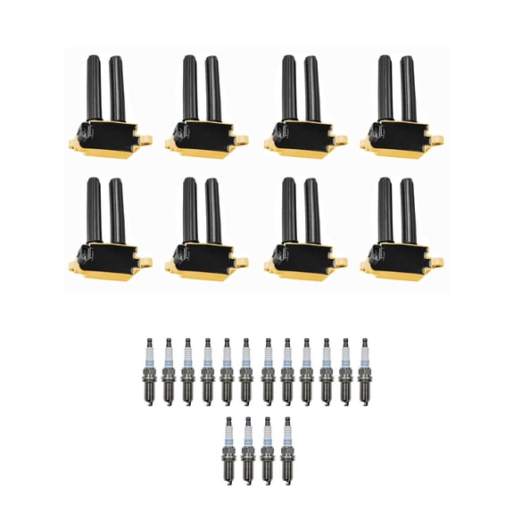 Set of 8 Yellow ISA Ignition Coils and 16 Denso Spark Plugs Compatible with 2014-2015 Jeep Grand Cherokee 5.7L Replacement for UF504