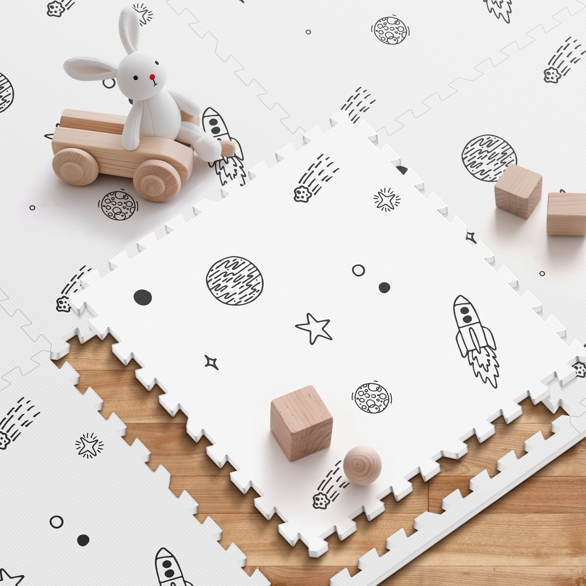 PIGLOG Baby Play Mat, 72"x48" Extra Large Foam Floor Mat, 6-Piece Interlocking Tiles with Galaxy Space Pattern, Waterproof Crawling Mat for Nursery & Playroom, Indoor & Outdoor Use