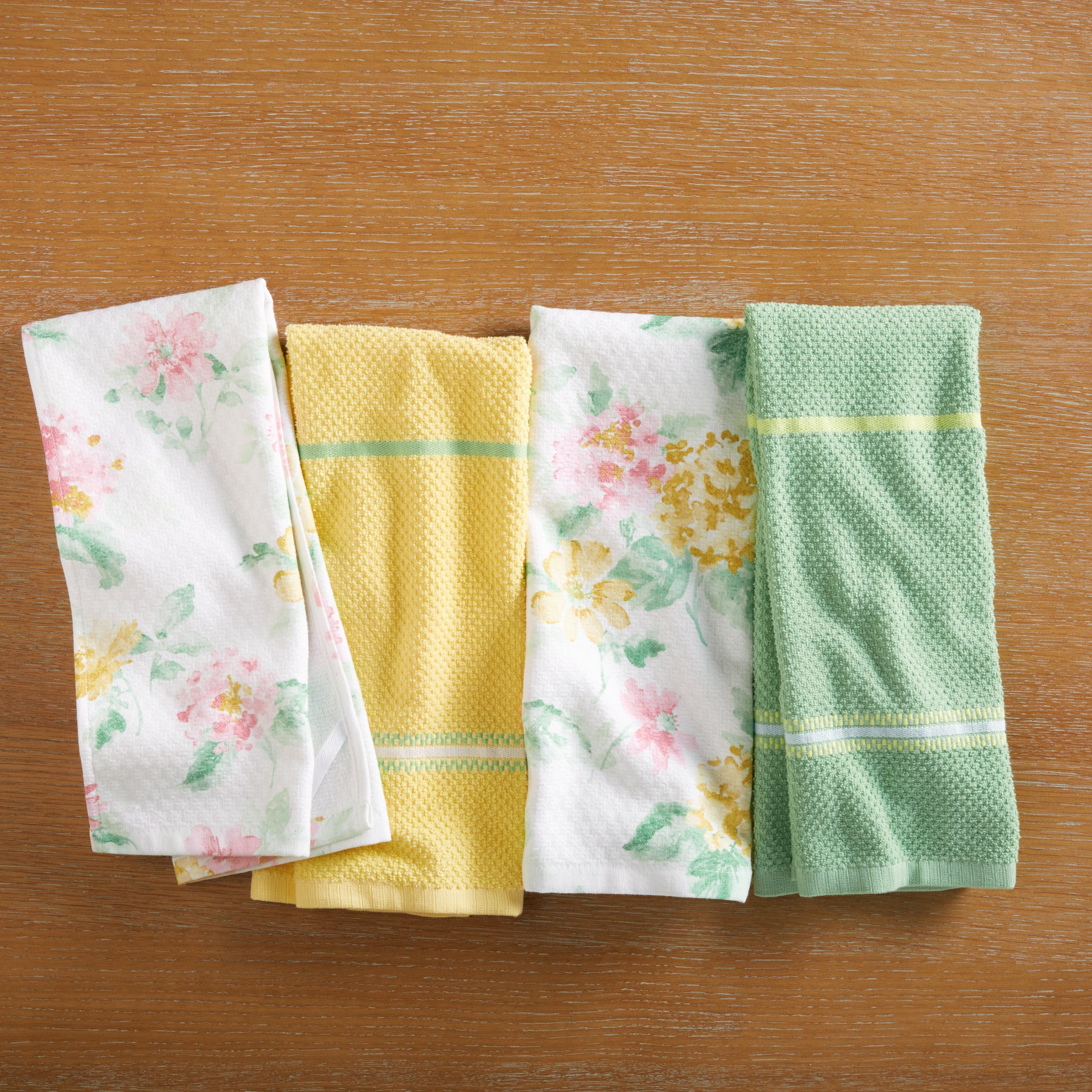 Martha Stewart Embellished Floral and Plaid 100% Cotton Kitchen Towels Set  of 2