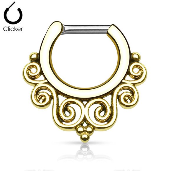Septum Clicker Piercing Tribal Swirl 14G 16G Surgical Steel Tragus Daith Jewelry