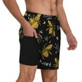 thumbnail image 2 of Kdxio Hohey Bee Golden Embroidery Print Men'S Swim Trunks With Compression Liner 7 Inch Inseam Quick Dry Swim Shorts, 2 of 7