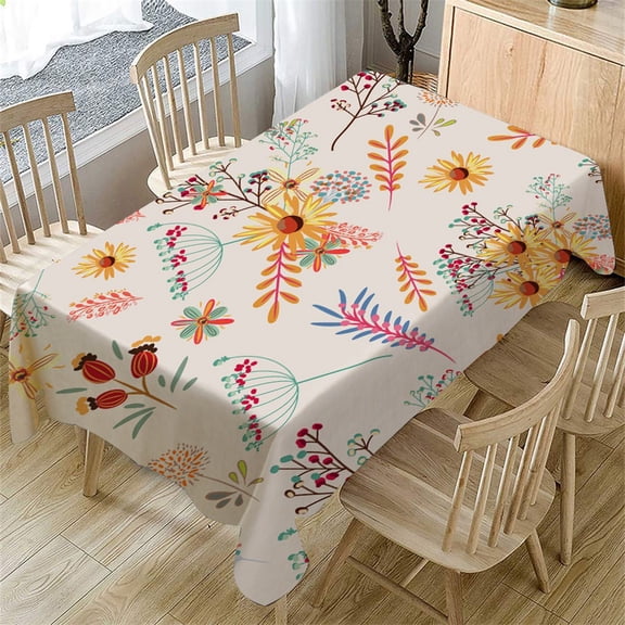 SATRINO Spring Tablecloth 55×32 Inch Rectangular, Floral Flowers Watercolor Washable Table Cover for Party Picnic Dinner Decor