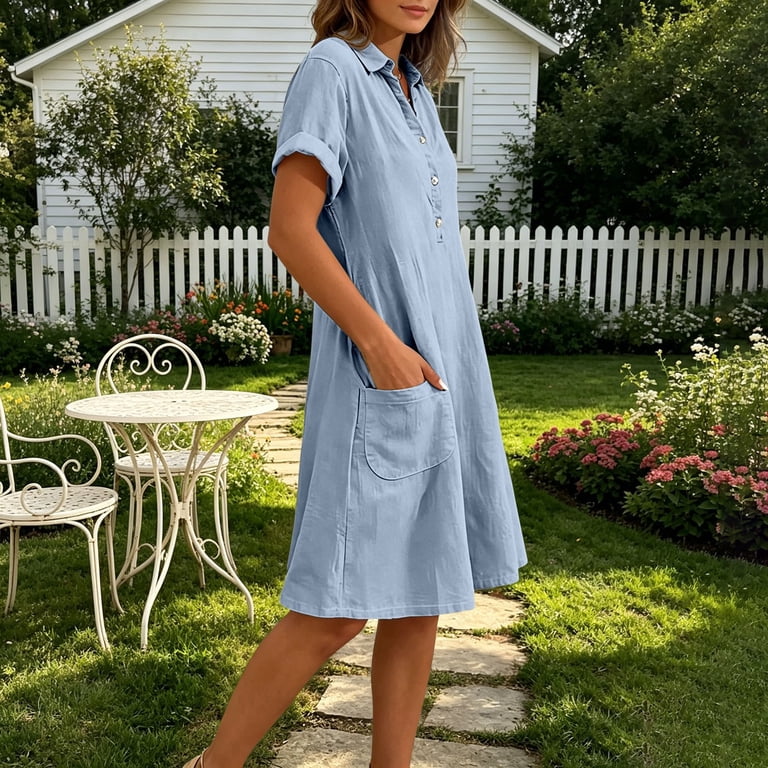 relaxed fit midi dress Linen Midi Dress Comfortable Relaxed Fit Style