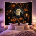 thumbnail image 2 of Black Cat in a Pumpkin Wreath Under Full Moon, Mystical Gothic Style for Halloween Decor Lovers, Haunted Wall Decor, Halloween Gift, Tapestry Wall Hanging for Bedroom and Entryway, 2 of 7