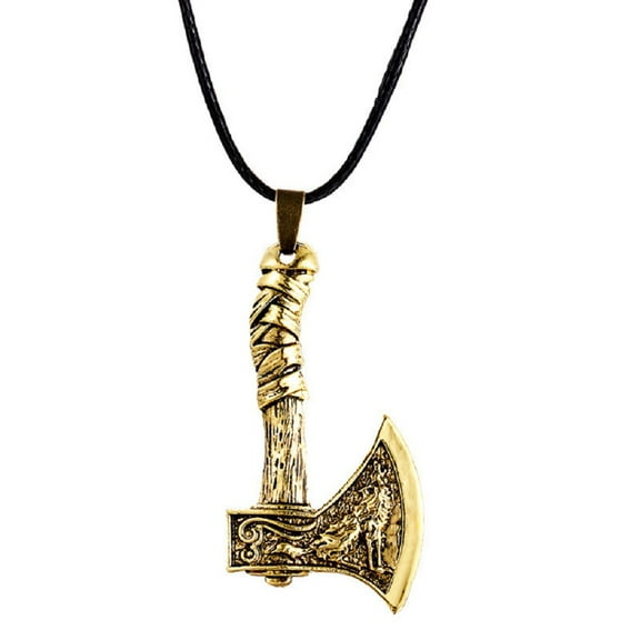 PikaLF Axe Necklace for Men, Norse Viking Wolf Raven Pendant Necklace with 19.7” Chain, Retro Wolf Totem Necklace, Viking Runes Amulet Necklace, Punk Animal Wolf Jewelry Gift for Men