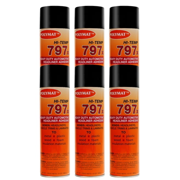 QTY6 Polymat 797 20oz Hi-Temp Spray Glue Adhesive BONDS POLYPROPYLENE TO WOOD