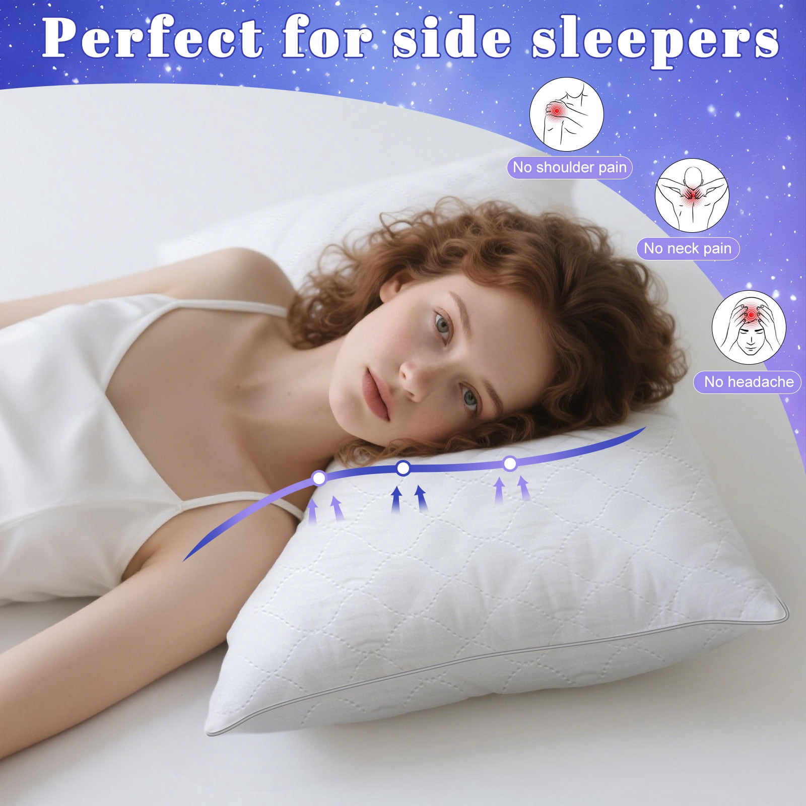 COOKEY Side Sleeper Pillow for Neck Pain Relief, Ergonomic Crescent Pillows for Side Sleepers, Medium Firm Queen Size 20"x30" 2 Pack, Cervical Pillow for Spinal Alignment
