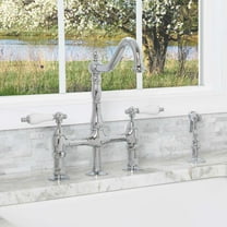 Bridge Style Kitchen Faucet with Porcelain Lever Handles