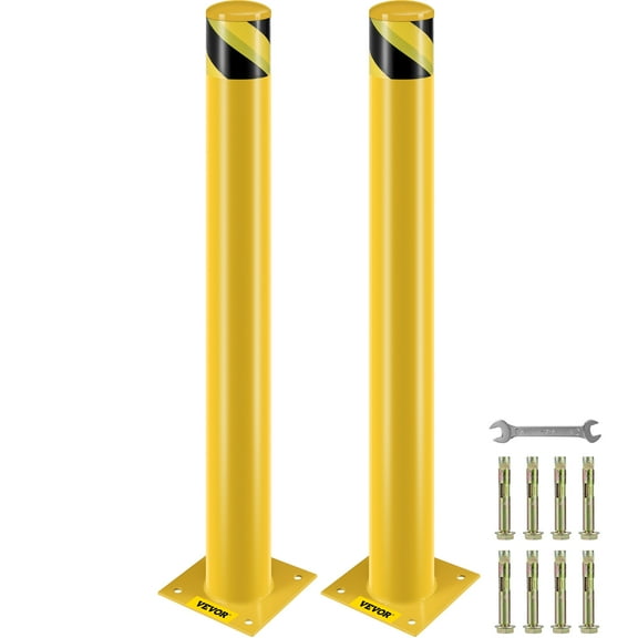 VEVOR Safety Bollard, 42 Inch Height Bollard Post, 5.5 Inch Diameter Steel Pipe Safety Bollard Post, Yellow Steel Bollard,Steel Safety Bollard with 8 Anchor Bolts,Perfect for Traffic-Sensitive Area