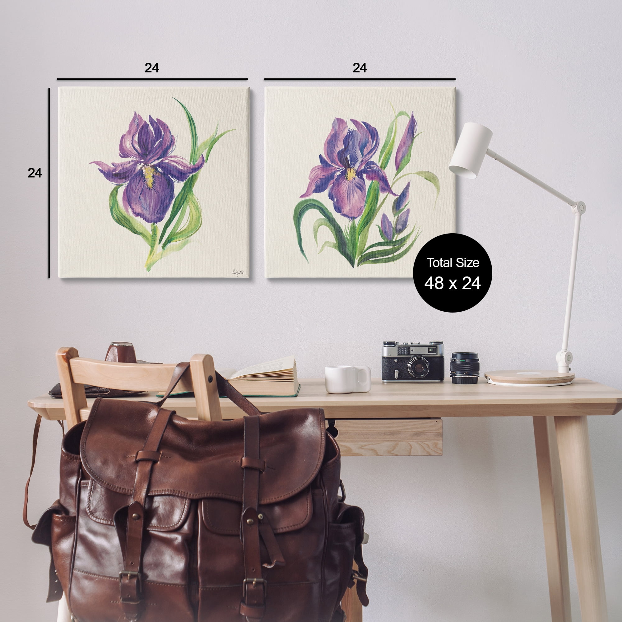 Stupell Industries Purple Iris in Bloom Plants & Flowers Painting Wrapped Canvas Art Print Wall Art, 24 x 24, Set of 2