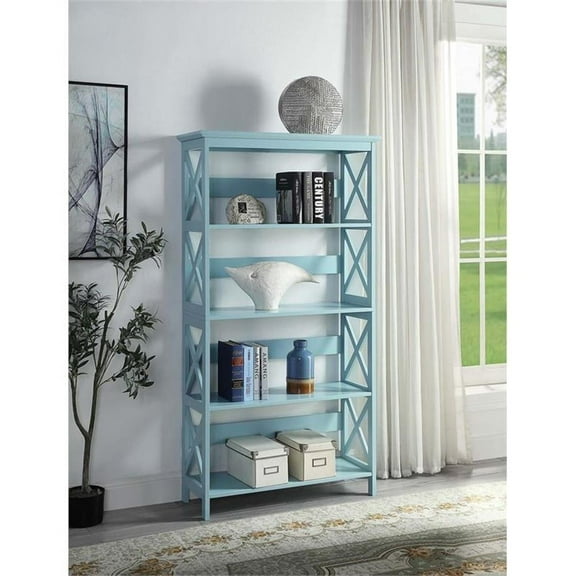 Pemberly Row Five-Tier Bookcase in Mint Green Wood Finish