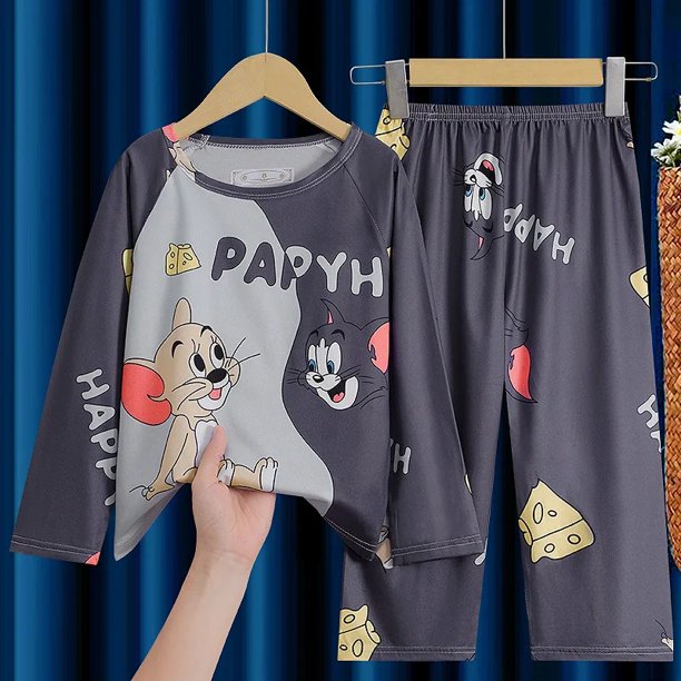 Conjunto de ropa de dormir para niños con dibujos animados bonitos, pantalones largos de manga larga, ropa para el hogar para niña, conjunto de dos piezas para uso estacional para primavera y otoño